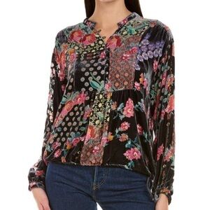 Johnny Was velvet ROSE BURNOUT COSIMA BLOUE NWT